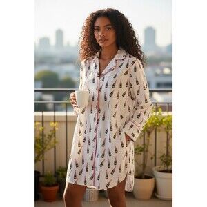 Toss Designs Champagne Bottles Print Nightshirt Size S/M Pajamas Embroidered